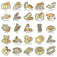 Pasta icon set line color vector