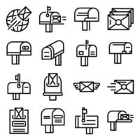 Mailbox icons set, outline style vector