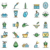 Aloe vera icon set line color vector