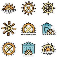 Water mill icons vector flat