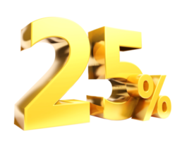 Symbole d'or de 25 %, rendu 3d png