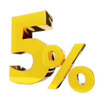 5 percent Golden symbol , 3D render png