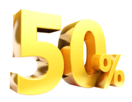 50 percent Golden symbol , 3D render png