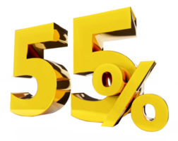 55 Prozent goldenes Symbol, 3D-Darstellung png