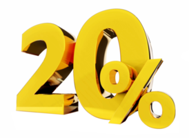 Symbole d'or de 20 %, rendu 3d png