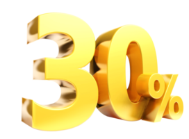 30 percent Golden symbol , 3D render png