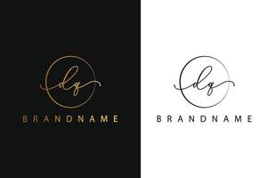 D Q DQ hand drawn logo of initial signature, fashion, jewelry, photography, boutique, script, wedding, floral and botanical creative vector logo template for any company or business.