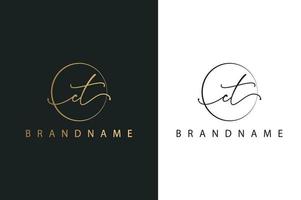 C T CT hand drawn logo of initial signature, fashion, jewelry, photography, boutique, script, wedding, floral and botanical creative vector logo template for any company or business.