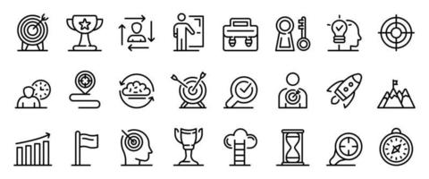Mission icons set, outline style vector