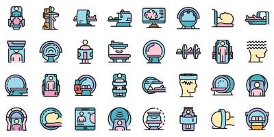 Magnetic resonance imaging icons set line color vector