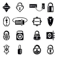 Lock door types icons set, simple style vector