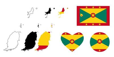 grenada map flag icon set isolated on white background vector