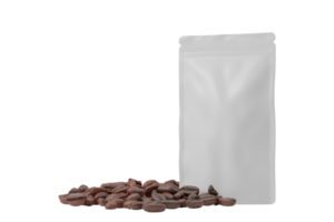 Blank white pouch and coffee beans
