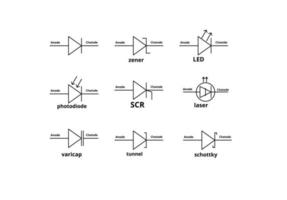 outline Various symbols of Diode set isolated on white background vector