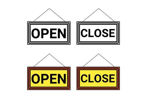 open close sign set isolated on white background