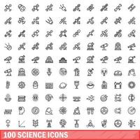 100 iconos de ciencia establecidos, estilo de esquema vector