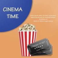 Cinema time popcorn concept background, realistic style vector