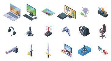 E-sports icons set isometric vector. Game computer vector