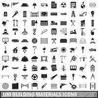 100 building materials icons set, simple style vector