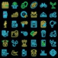 Healthy lifestyle icons set vector neon