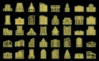 Business center icons set outline vector. House architecture vector neon