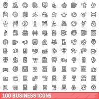 100 business icons set, outline style vector