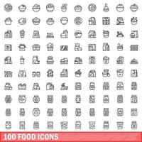 100 food icons set, outline style vector