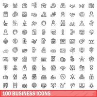 100 business icons set, outline style vector