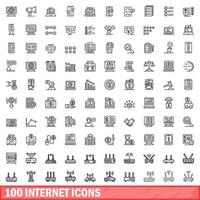 100 internet icons set, outline style vector