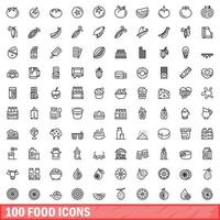 100 iconos de alimentos, estilo de esquema vector