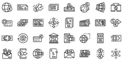 Transfer money icons set, outline style vector