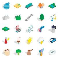 Cozy place icons set, isometric style vector