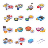 Lunch icons set, isometric style vector