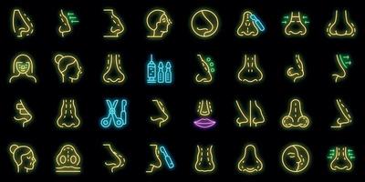 Rhinoplasty icons set outline vector. Human nose vector neon