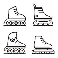 Inline skates icons set, outline style vector