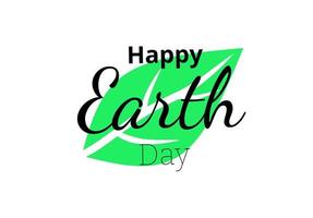 Happy Earth Day hand lettering with green leaf isolated on white background vector