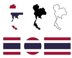 conjunto de bandera de mapa de tailandia aislado sobre fondo blanco.icono de bandera de mapa de muangthai vector