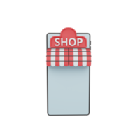 Tienda de renderizado 3d en teléfono aislado. útil para el comercio electrónico o la ilustración de diseño en línea de negocios png