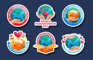 conjunto de pegatinas del día mundial humanitario vector