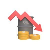 oil prices go down during war 3d icon model cartoon style. render illustration png