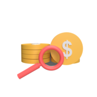 Search funding 3d icon model cartoon style concept. render illustration png