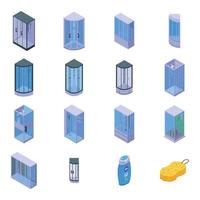 Shower stall icons set, isometric style vector