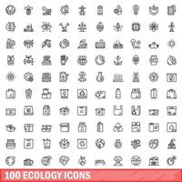 100 iconos de ecología, estilo de esquema vector