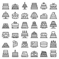 Cake icons set, outline style vector