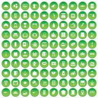 100 kitchen utensils icons set green circle vector