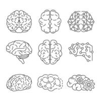 Memory brain icon set, outline style vector