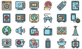 Interactive tv icons set vector flat