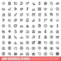 100 science icons set, outline style vector