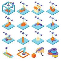 3d printing button icons set, isometric style vector