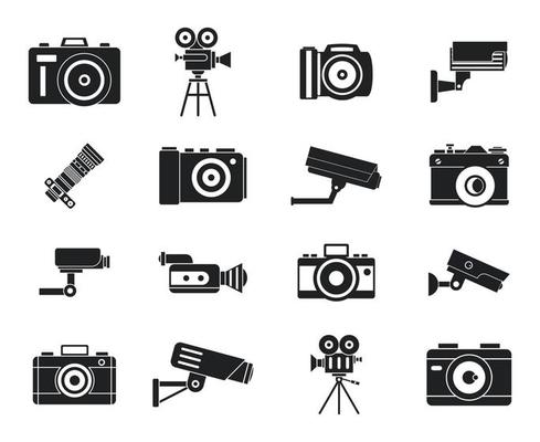 Camera icon set, simple style